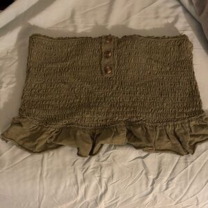 We The Free Olive Green Smocked Tube Top with Button Detail